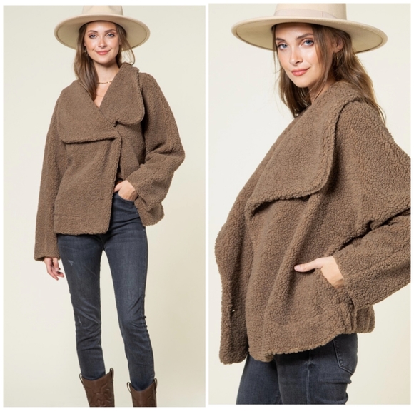 LAST 1❗️NEW IN By VERY J  Cozy Chic Mocha Sherpa Oversized Teddy Coat Jacket - Picture 11 of 11